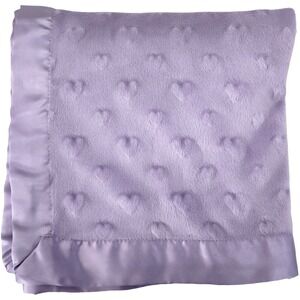 Tadpoles Solid Purple Raised Hearts Baby Girl Blanket Satin Trim Lovey Security
